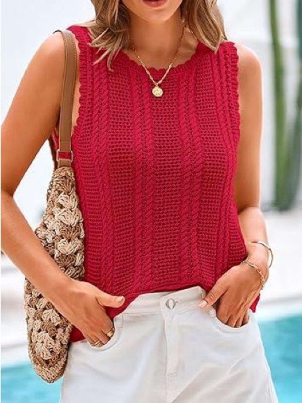 Kirundo Red Knit Cable Tank Top Medium